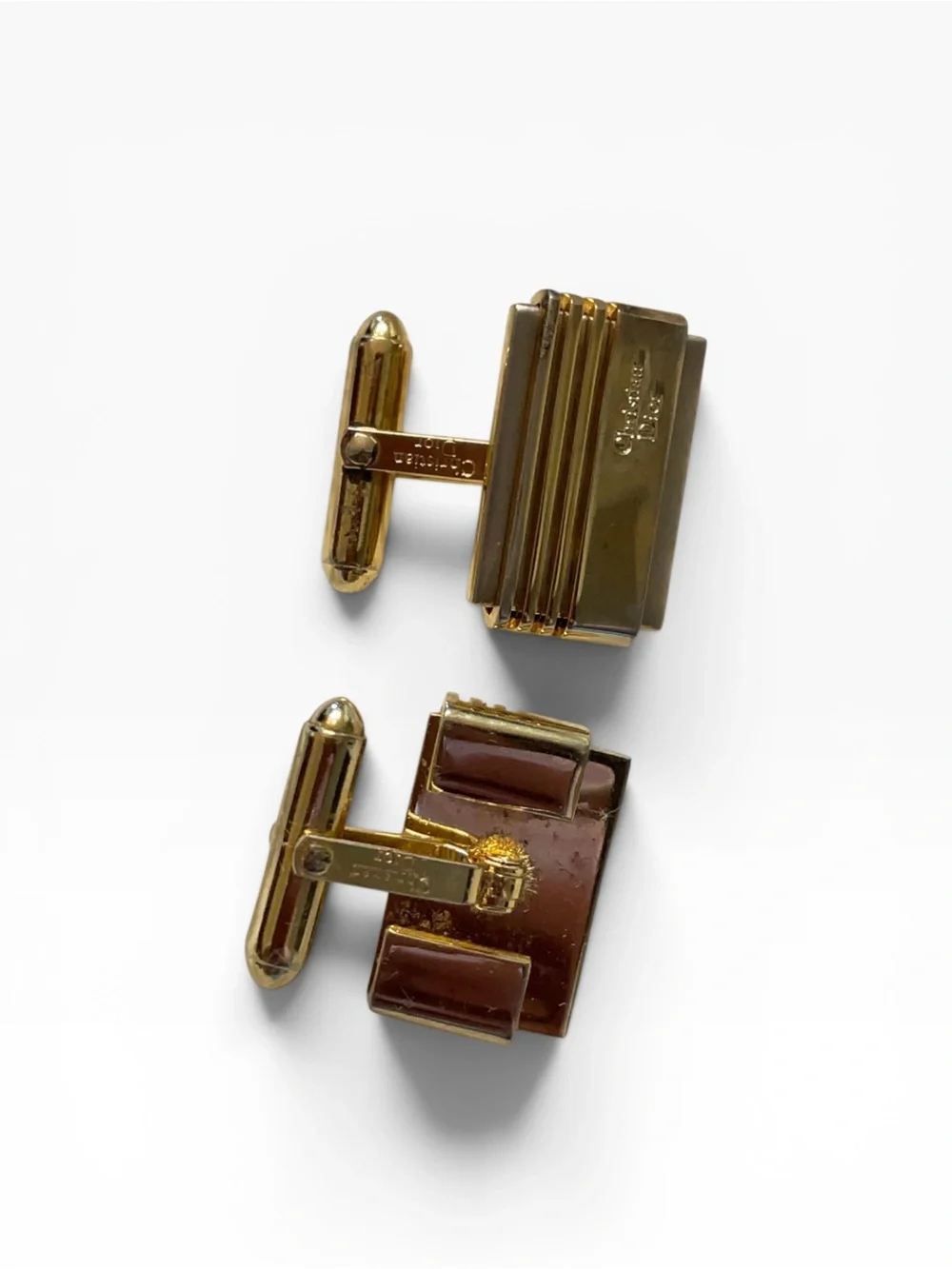 Vintage Christian Dior Signed Gold & Silver Tone Two Tone Cufflinks Mens